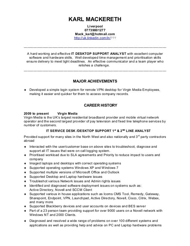 it support analyst cv template 1 final cv for it support
