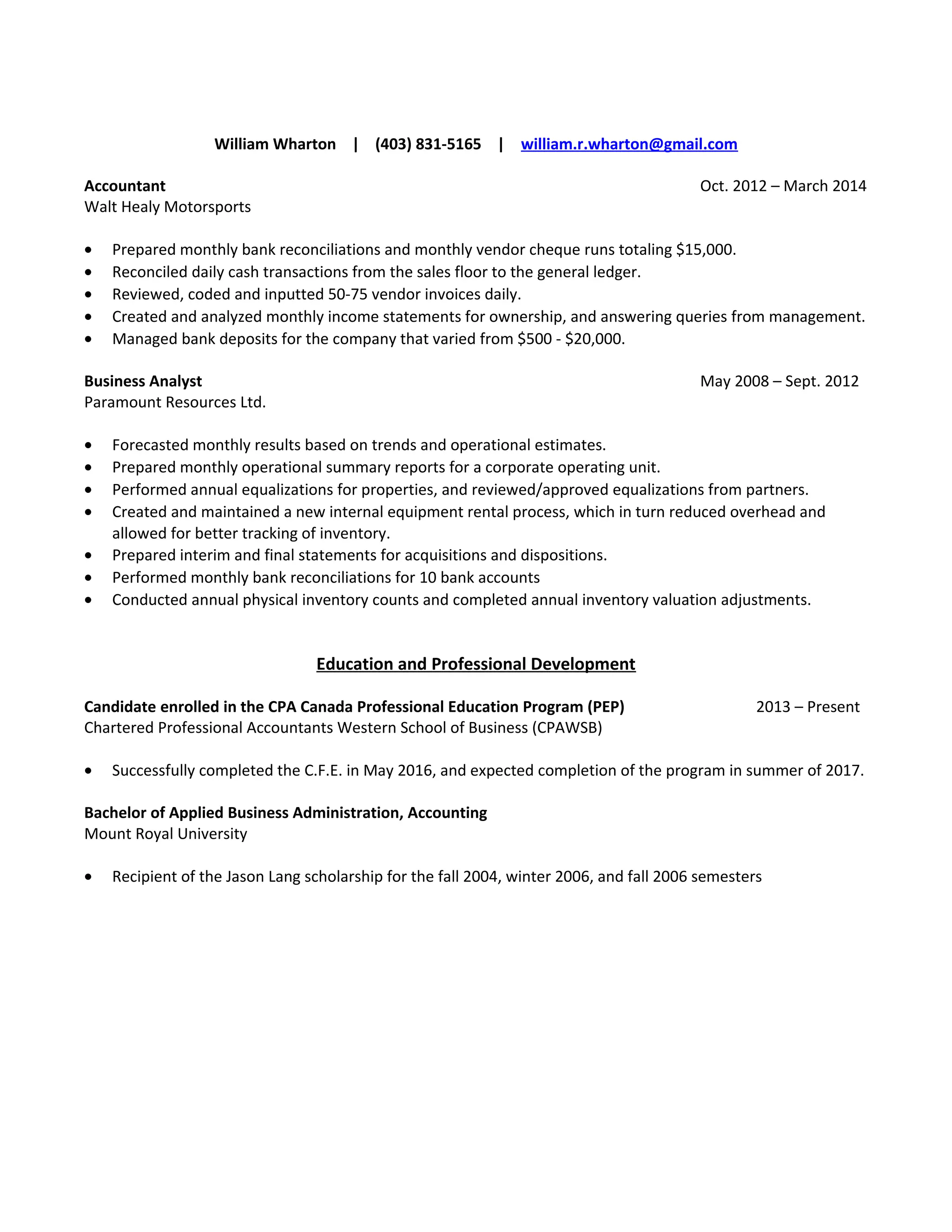 William Wharton Resume PDF William Wharton Resume PDF