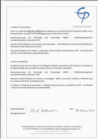 Certificado de proyecto EricVinueza Europartnership