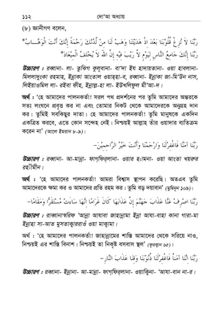 †`vÔAv Aa¨vq112
(8) ÁvbxMY e‡jb,
*
*
D”PviY : ieŸvbv- jv- ZzwSM Kzj~evbv- evÔ`v Bh nv`vqZvbv- Iqv nvejvbv-
wgjjv`ysKv ingvn, BbœvKv AvsZvj Iqvn&nv-e, ieŸvbv- BbœvKv Rv-wgÔDb bvm,
wjBqvIwgj jv- iBev dxn, Bbœvj−-nv jv- BDLwjdzj gxÔAv-`|
A_© : Ô†n Avgv‡`i cvjbKZ©v! mij c_ cÖ`k©‡bi ci Zzwg Avgv‡`i Aš—i‡K
mZ¨ jsN‡b cÖe„Ë Ki bv Ges †Zvgvi wbKU †_‡K Avgv‡`i‡K AbyMÖn `vb
Ki| ZzwgB mewKQyi `vZv| †n Avgv‡`i cvjbKZ©v! Zzwg gvbyl‡K GKw`b
GKwÎZ Ki‡e, G‡Z †Kvb m‡›`n †bB| wbðqB Avj−vn Zuvi Iqv`vi e¨wZ g
K‡ib bvÕ (Av‡j Bgivb 8-9)|
D”PviY : ieŸvbv- Av-gvbœv- dvM&wdi&jvbv- Iqvi n:vgbv- Iqv AvsZv Lqi“i
in:xgxb|
A_© : Ô†n Avgv‡`i cvjbKZ©v! Avgiv wek¦vm ¯’vcb K‡iwQ| AZGe Zzwg
Avgv‡`i‡K ¶gv Ki I Avgv‡`i cÖwZ ing Ki| Zzwg eo `qvevbÕ (gywgb~b 109)|
D”PviY : iveŸvbv¯^wid ÔAvbœv Avhvev Rvnvbœvgv Bbœv Avhv-evnv Kvbv Mviv-gv
Bbœvnv mv-AvZ gymZvK¡viivIu Iqv gvK¡vgv|
A_© : Ô†n Avgv‡`i cvjbKZ©v! Rvnvbœv‡gi kvw¯— Avgv‡`i †_‡K mwi‡q bvI,
wbðqB Gi kvw¯— webvk| wbðqB Zv wbK„ó emevm ¯’jÕ (dziK¡vb 65)|
D”PviY : ieŸvbv- Bbœvbv- Av-gvbœv- dvM&wdi&jvbv- IqvwK¡bv- ÔAvhv-evb bv-i|
 