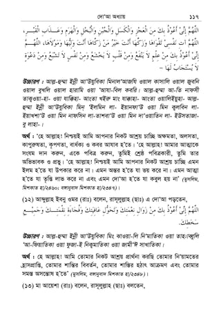 †`vÔAv Aa¨vq 117
D”PviY : Avj−-û¤§v Bbœx AvÔDhyweKv wgbvjÔAvRwh Iqvj Kvmvwj Iqvj Ryewb
Iqvj eyLwj Iqvj nvivwg Iqv ÔAvhv-wej Kewi| Avj−-û¤§v Av-wZ bvdmx
ZvK¡Iqv-nv- Iqv hvw°nv- AvsZv LBi“ gvs hv°vnv- AvsZv IqvwjBqynv- Avj−-
û¤§v Bbœx AvÔDhyweKv wgb& ÔBjwgb jv- BqvbdvÔD Iqv wgb K¡jweb jv-
BqvLkvÔD Iqv wgb bvdwmb jv-ZvkevÔD Iqv wgb `vÔIqvwZb jv- BDmZvRv-
ey jvnv-|
A_© : Ô†n Avj−vn! wbðqB Avwg Avcbvi wbKU Avkªq Pvw”Q A¶gZv, AjmZv,
Kvcyi“lZv, K…cYZv, eva©K¨ I Kei Avhve nÕ‡Z| Ô†n Avj−vn! Avgvi AvZ¥v‡K
mshg `vb Ki“b, G‡K cweÎ Ki“b, ZzwgB †kªô cweÎKvix, Zzwg Zvi
AwffveK I cÖfy| Ô†n Avj−vn! wbðqB Avwg Avcbvi wbKU Avkªq Pvw”Q Ggb
Bjg nÕ‡Z hv DcKvi K‡i bv| Ggb Aš—i nÕ‡Z hv fq K‡i bv| Ggb AvZ¥v
nÕ‡Z hv Z…wß jvf K‡i bv Ges Ggb †`vÔAv nÕ‡Z hv Keyj nq bvÕ (gymwjg,
wgkKvZ nv/2460; e½vbyev` wgkKvZ nv/2347)|
(12) Avãyj−vn Beby Igi (ivt) e‡jb, ivm~jyj−vn (Qvt) G †`vÔAv co‡Zb,
.
D”PviY : Avj−-û¤§v Bbœx AvÔDhyweKv wgs SvIqv-wj wbÔgvwZKv Iqv Zvn:veŸywj
ÔAv-wdqvwZKv Iqv dzRv-B wbK¡gvwZKv Iqv RvgxÔC mvLvwZKv|
A_© : †n Avj−vn! Avwg †Zvgvi wbKU Avkªq cÖv_©bv KiwQ †Zvgvi wbÔqvg‡Zi
n«vmcÖvwß, †Zvgvi kvwš—i weeZ©b, †Zvgvi kvw¯—i nVvr Av gY Ges †Zvgvi
mg¯— Am‡š—vl nÕ‡ZÕ (gymwjg, e½vbyev` wgkKvZ nv/2348)|
(13) gv Av‡qkv (ivt) e‡jb, ivm~jyj−vn (Qvt) ej‡Zb,
 