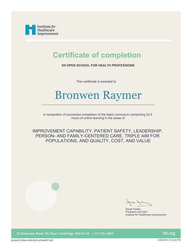 IHI Certificate 1 IHI Open School Basic Certific PDF Healthcare