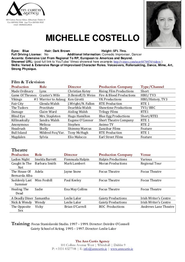 New Cv And Headshot Embed Michelle Costello Ms 2014 Pdf