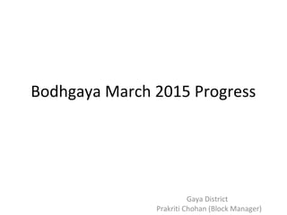 Bodhgaya March 2015 Progress
Gaya District
Prakriti Chohan (Block Manager)
 