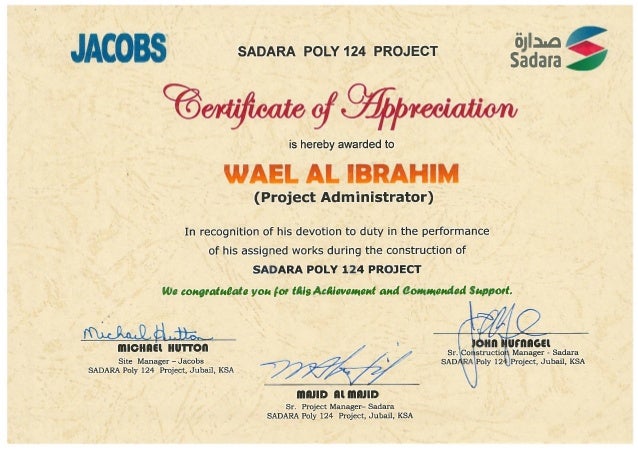certificate awarded