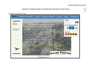 Helping Eagle Fencing Fly
28
Appendix 2, Examples Webpage and Website Index (Sitemap) for Eagle Fencing
Webpage Example Design:
 
