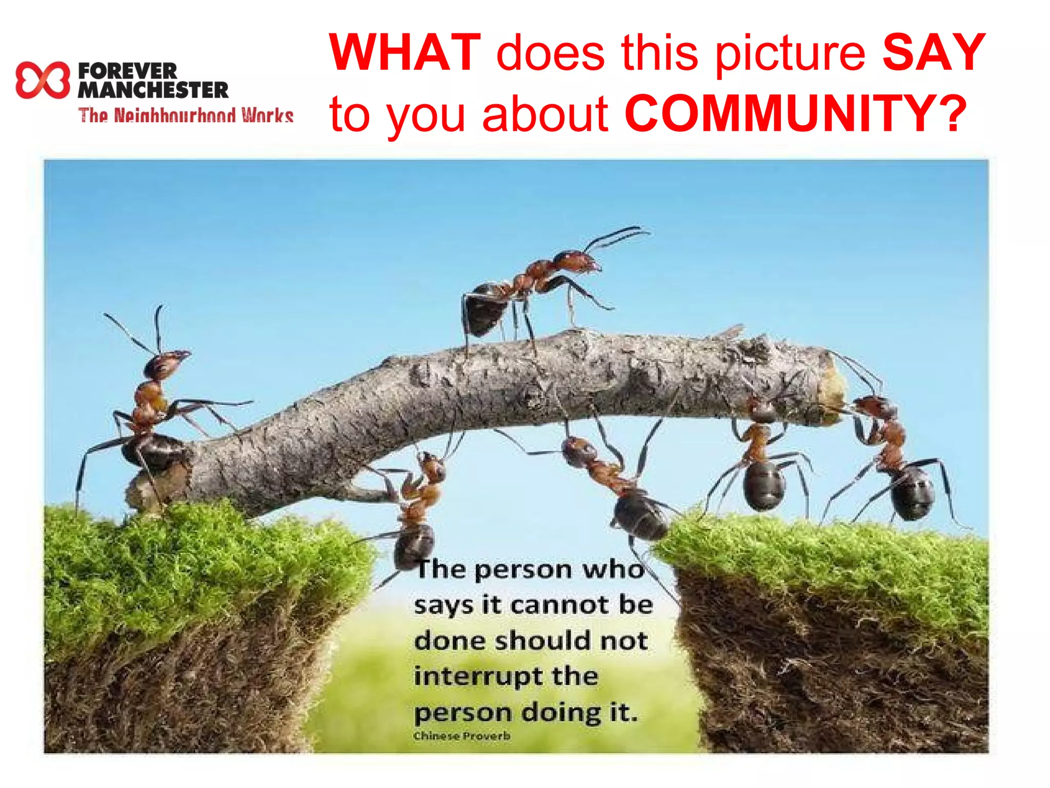 WHAT does this picture SAY 
to you about COMMUNITY? 
 