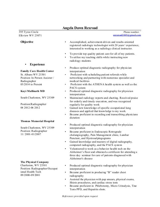 angela rexroad resume for clinical instructor radiography resumes