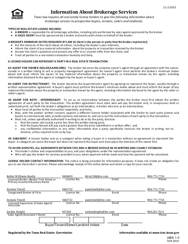 Tx Information About Brokerage Services Tar 2501 1