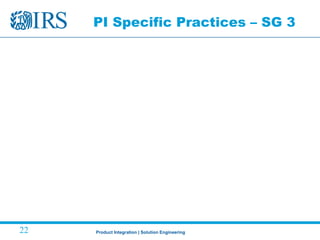 Product Integration | Solution Engineering22
PI Specific Practices – SG 3
 