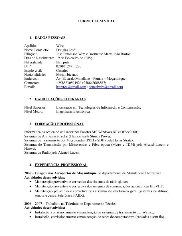 Curriculum Vitae Exemplo Mocambicano Curriculum Vitae Exemplo Mocambicano