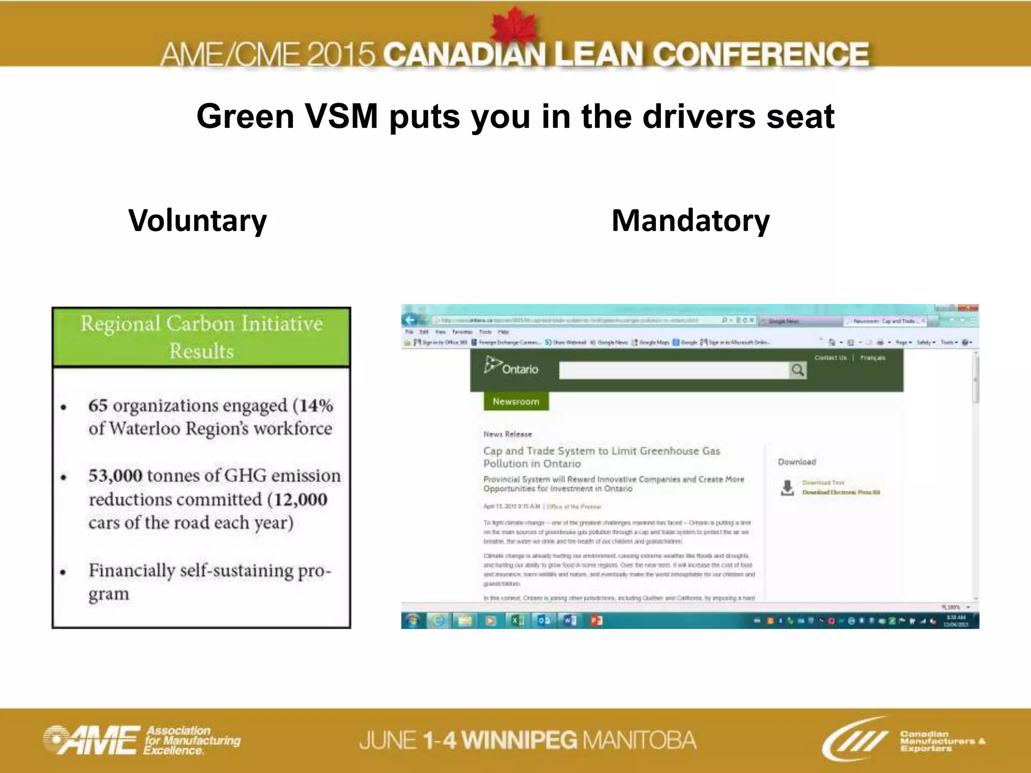 Green VSM puts you in the drivers seat
Voluntary Mandatory
 