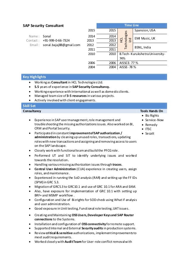 sonal bajaj sap security consultant sap security resume