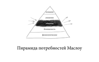 познание

             уважение

             общение

           безопасность

          физиологические




Пирамида потребностей Маслоу
 