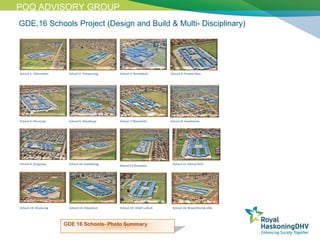 Royal HaskoningDHV
POQ: BUILDINGS LEADERSHIP CONFERENCE,
JANUARY 2015
Page 2
GDE,16 Schools Project (Design and Build & Multi- Disciplinary)
POQ ADVISORY GROUP
 