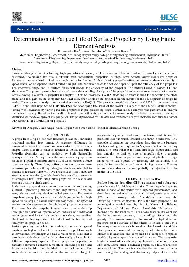 Determination Of Fatigue Life Of Surface Propeller By Using Finite El