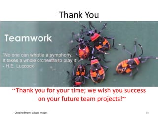 Thank You
~Thank you for your time; we wish you success
on your future team projects!~
19Obtained from: Google Images
 