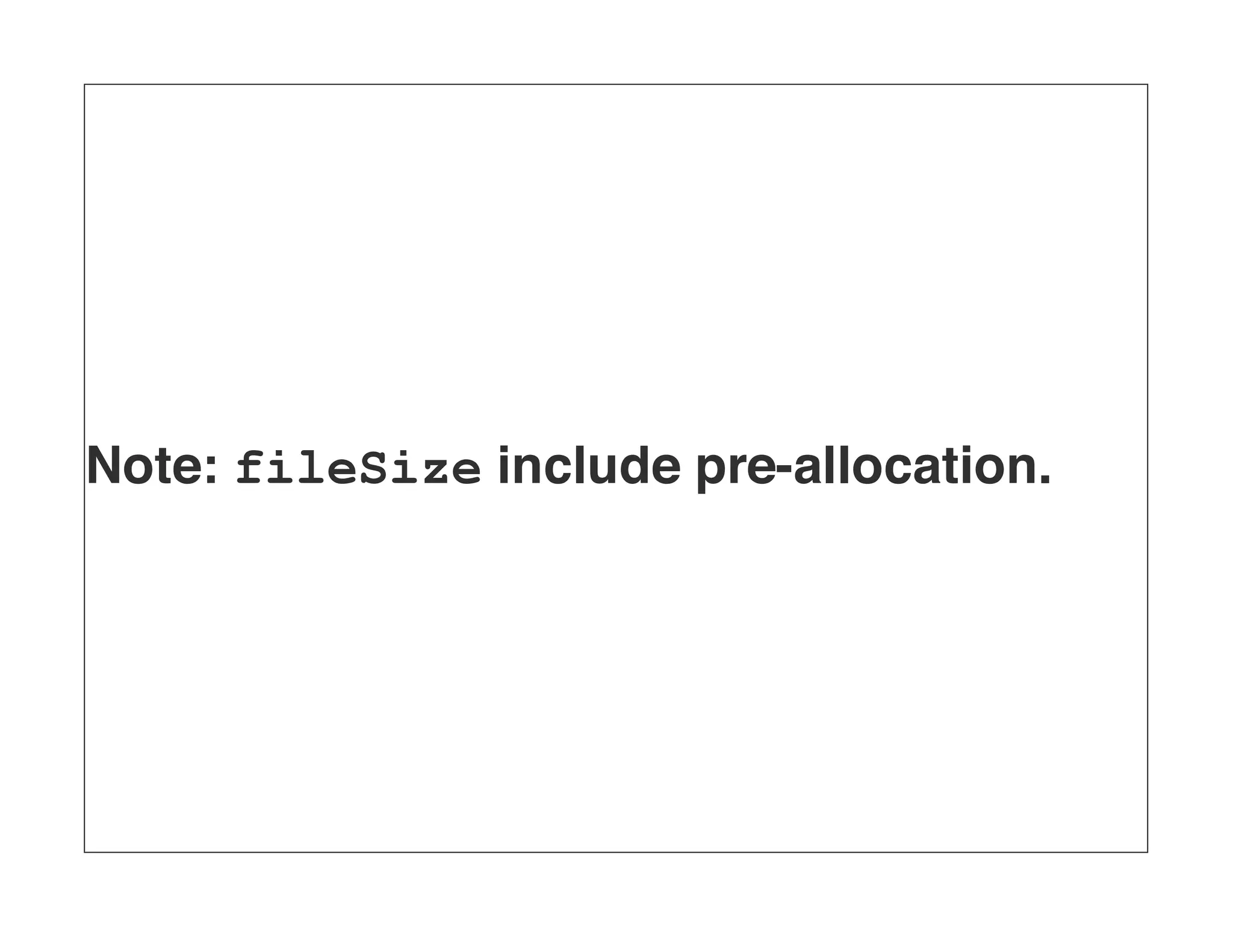 Note: fileSize include pre-allocation. 