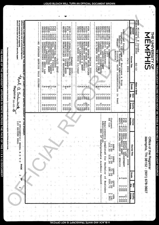 University of Memphis BS Degree PDF