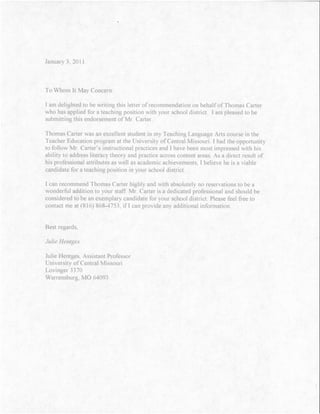Letter of Reference Julie Hentges