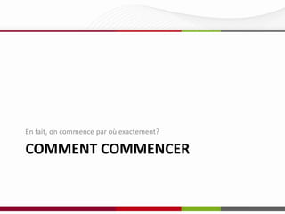 En fait, on commence par où exactement?

COMMENT COMMENCER

 