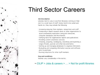 Third Sector Careers ~  CILIP > Jobs & careers > … > Not for profit libraries 