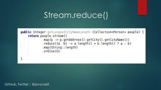 Stream.reduce()
GitHub, Twitter :: @pivovarit
 