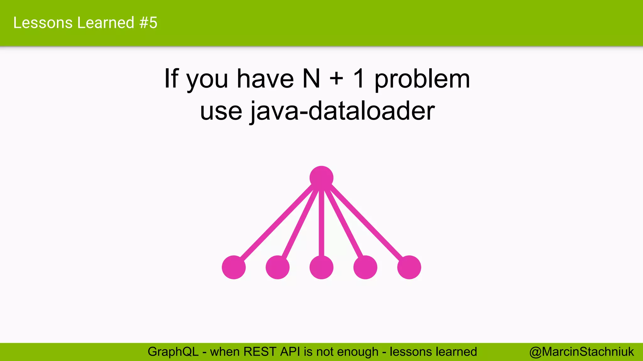 Lessons Learned #5 If you have N + 1 problem use java-dataloader @MarcinStachniukGraphQL - when REST API is not enough - lessons learned 