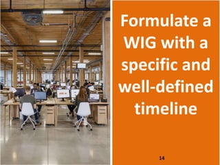 14
Formulate a
WIG with a
specific and
well-defined
timeline
14
 