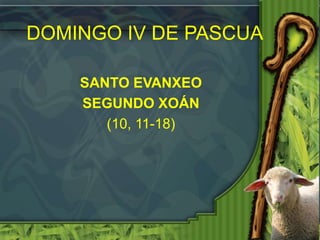 DOMINGO IV DE PASCUA
SANTO EVANXEO
SEGUNDO XOÁN
(10, 11-18)
 