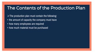 The Contents of the Production Plan

•
•
•
 