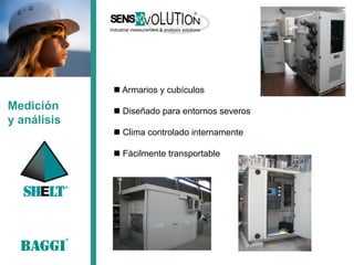 Medición 
y análisis 
 Armarios y cubículos 
 Diseñado para entornos severos 
 Clima controlado internamente 
 Fácilmente transportable  