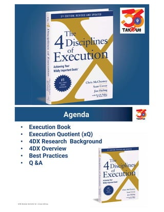 • Execution Book
• Execution Quotient (xQ)
• 4DX Research Background
• 4DX Overview
• Best Practices
• Q &A
Agenda
Q)
ound
 