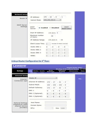 Linksys Router Configurationfor 4th
floor:
 