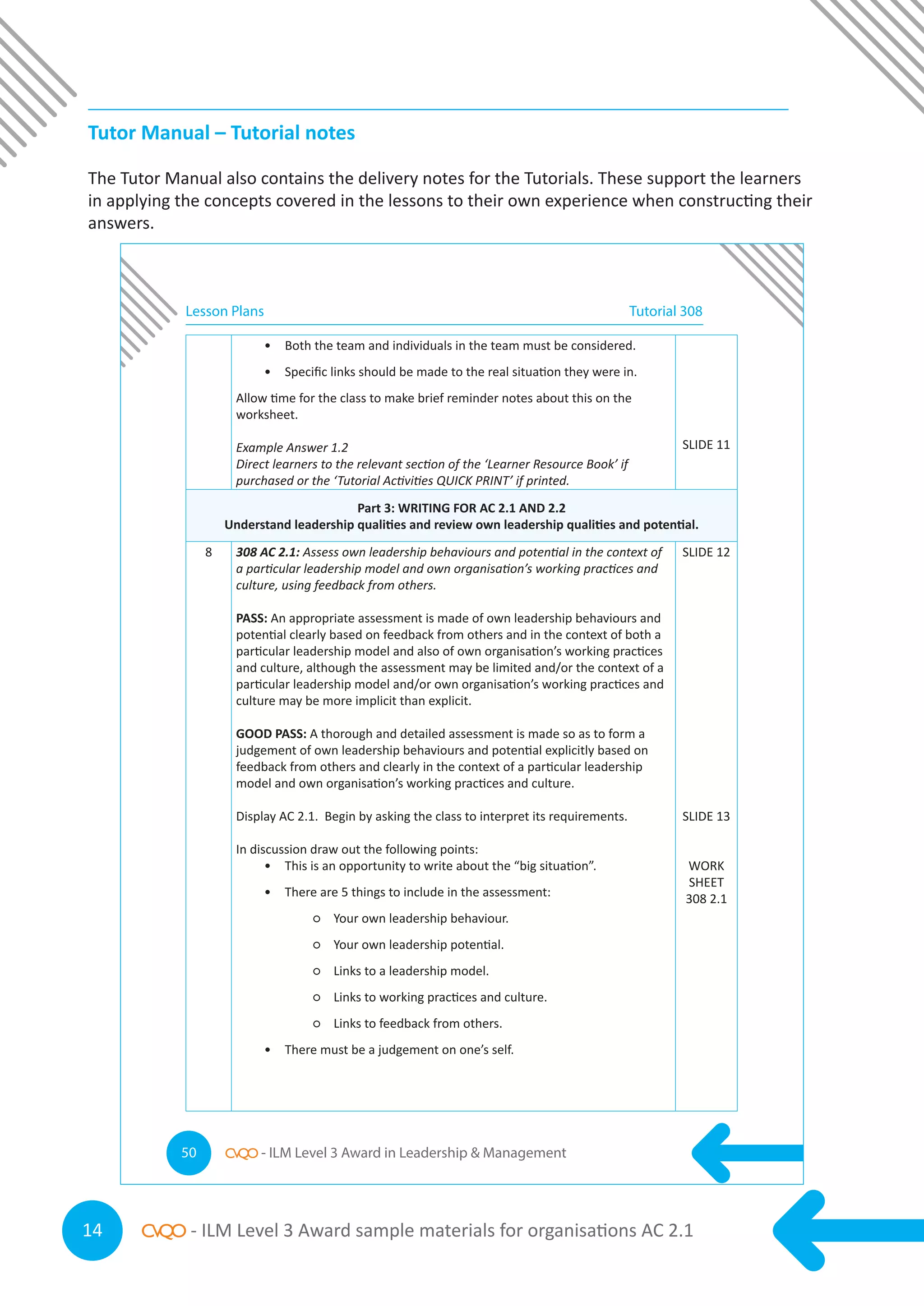 ILM Level 3 LM sample material for organisations AC 2.1 Final | PDF