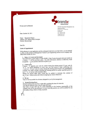 33. Brandix Appointment Letter