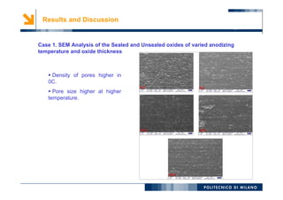 10
Results and Discussion
Case 1. SEM Analysis of the Sealed and Unsealed oxides of varied anodizing
temperature and oxide thickness
 Density of pores higher in
0C.
 Pore size higher at higher
temperature.
 