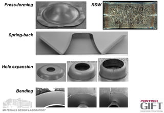 MATERIALS DESIGN LABORATORY
Press-forming
Spring-back
Hole expansion
Bending
RSW
 