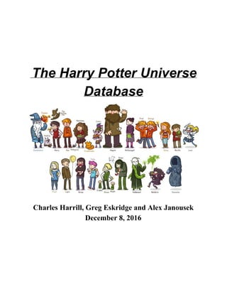 ​The Harry Potter Universe
Database
Charles Harrill, Greg Eskridge and Alex Janousek
December 8, 2016
 
