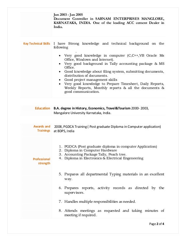 document controller key skills