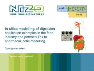 In-silico modelling of digestion
application examples in the food
industry and potential link to
pharmacokinetic modelling
George van Aken
Together to the next level
1
 