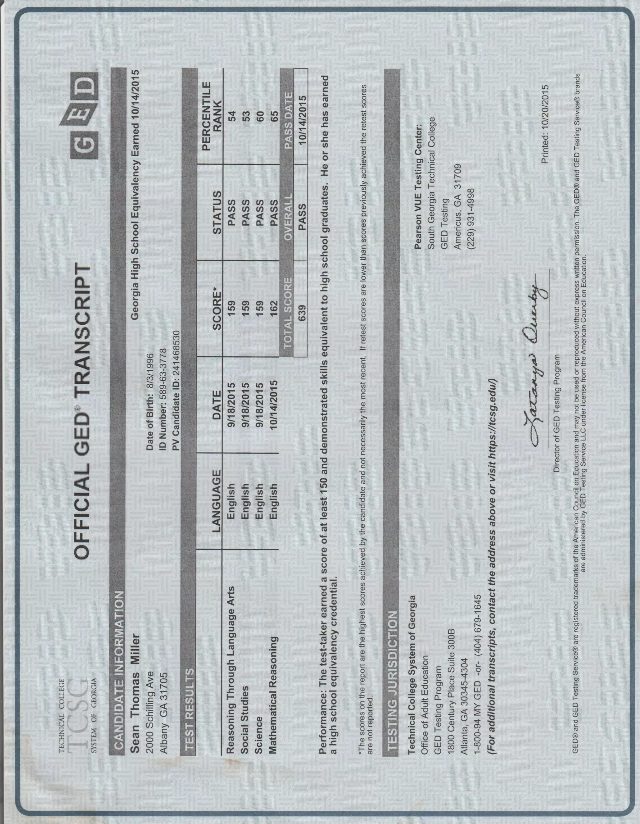 Official Transcript for GED