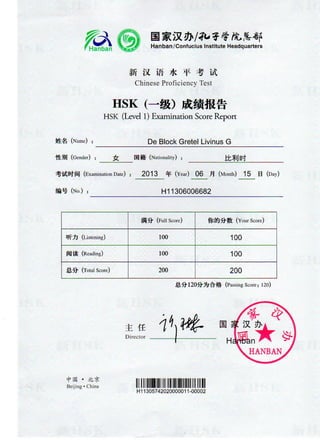 HSK1 Certificate