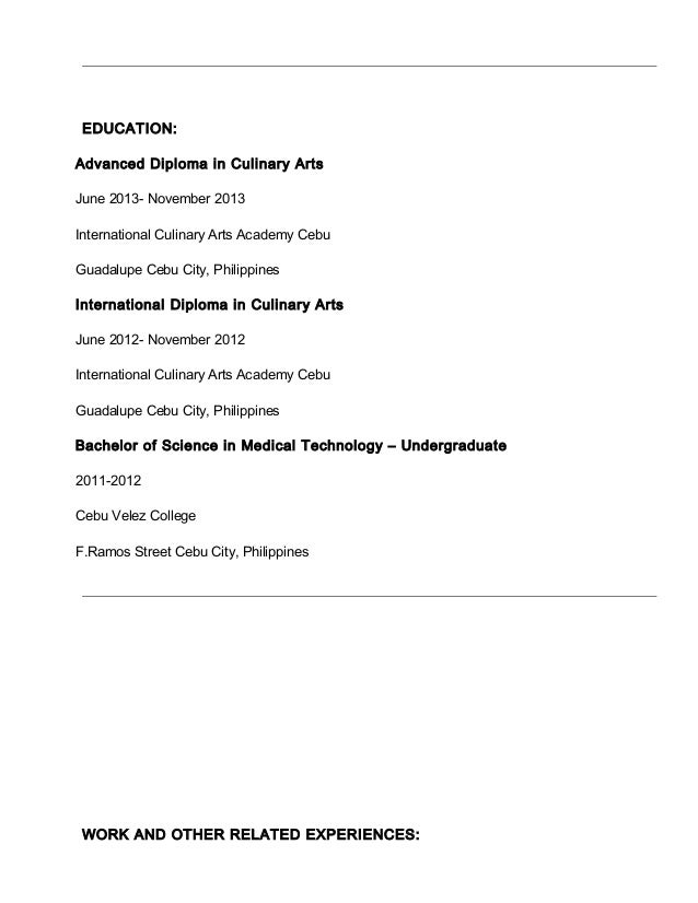 resume for culinary arts