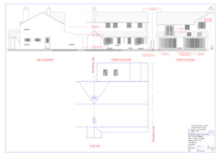 Drawn By Scale
Drg No. Revision
Checked By
Date.
Rev. By.Date:Description
SIDE ELEVATION FRONT ELEVATION REAR ELEVATION
Roof Plan
Proposed Layout & Roof Plan
K.CROOK 1:100 @ A3
002 15/08/2014
Render Finish
To Upper Floor
Facing Brickwork
To Ground Floor
Facing Brickwork To
Ground Floor Brickwork
To Match Existing
Render Finish To
Match Existing
To Upper Floor
Permanent Access To
Cringle Cottages No's 2 & 3
Patio Doors
(Details TBC)
French
Doors
Canopy Tiles To
Match Existing
Roof Tiles To
Match Existing
Floor
Level
BoundaryLine
Mr & Mrs Williams
No 1 Cringle Cottage
Ashbrook Close
Prestbury
Cheshire
Safety Rail
BoundaryLine
Patio Doors
(Details TBC)
A
A
Flat Roof Revd To Show
Pitched Roof, Bi Fold
Doors To Snug Added
Minor Revs KC16/10/2014
 