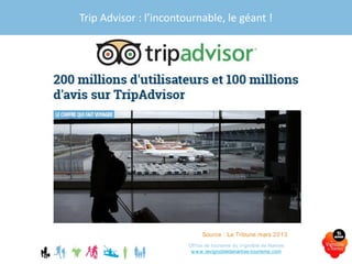 Trip Advisor : l’incontournable, le géant !
Tripadvisor.com : communautéde voyageurs et guide de
voyage fondéen 2000
Source : La Tribune mars 2013
Office de tourisme du Vignoble de Nantes
www.levignobledenantes-tourisme.com
 