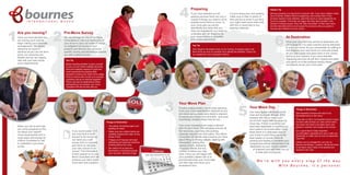 Are you moving? 1 We can arrange for one of our Move 
When you call us we’ll ask 
you some questions to find 
out about your specific 
move requirements and in 
most cases will arrange for 
a Move Consultant to visit 
to undertake a pre-move 
survey. 
If you would prefer, or if 
you only have a small 
amount to be moved we 
can send you a self 
survey form to complete 
and return to calculate 
your own volume to be 
moved. This information 
is then passed on to your 
Move Consultant who will 
produce your tailor made 
move plan and quotation. 
Once you have decided you 
are moving you’ll want to 
begin making your removals 
arrangements. We advise 
doing this as much in 
advance as you can but don't 
worry, our resources are 
flexible and we can happily 
help with your last minute 
move requirements. 
Consultants to visit your home prior to 
your move to carry out a free of charge, 
no obligation full survey of your 
property and discuss your personal 
specific moving requirements to provide 
you with a tailored quote. 
Things to Remember 
- Use plenty of packing paper and 
padding for items 
- Make sure any outdoor items are 
carefully cleaned and clear of any 
traces of soil 
- Fridges and Freezers will need 
defrosting and washing machines 
draining before the move 
- Be careful not to pack any 
flammable or hazardous goods 
such as paint, aerosols or gas 
At Destination 6 
Things to Remember 
Self assembly furniture will need to be 
dismantled prior to the move. 
If the attic or loft is not boarded and lit or does 
not have safe access our crew cannot enter. 
Any items will need to be taken down and 
placed in another room ready to be moved. 
It is a good idea to keep important 
documentation separate and carry it with you 
personally or make sure to scan an electronic 
copy first. 
Unless you've arranged for us to do so, 
fixtures and fittings / curtains / blinds will need 
to be taken down ready to be packed and 
moved by the crew. 
Top Tip 
Dont forget to let people know you're moving, it's always best to let 
them know as soon as possible once details are finalised. Check out 
our website for a list of people to inform. 
Helpful Tip 
Moving overseas is a big event in anyone’s life. If you have children make 
sure to tell the children what is happening, and include them in the 
process (maybe home selection, planning rooms or area reasearch) as 
much as possible. If the kids are happy and they feel included in the 
decision making process, they will "take ownership" of their new home 
and the transition will be much easier for everyone. See our guide to 
moving with children for more advice. 
Pre-Move Survey 2 Once your shipment has arrived at destination we 
will arrange for it to clear customs and be delivered 
to your new home. As you concentrate on settling in 
and enjoying your new home our crew will unload 
all your belongings and place them in the correct 
rooms at your request. If you have selected 
unpacking services we will then unpack and place 
your items on to flat surfaces exactly where 
you require as per your move plan. 
Your Move Plan 3 Your team leader will introduce his 
Practice makes perfect, but so does planning. 
From your move specification obtained at your 
pre-move survey every extra detail is planned 
to ensure your move runs smoothly - and most 
importantly, remains stress free for you. 
Your move consultant will create a tailored 
plan for your move. This planning ensures all 
the resources, your crew, the packing 
materials required are all in place. Your Move 
Consultant will handle any concerns you have 
about lifting or moving carpets, dealing with 
chandeliers, crating that 
special picture, disposing 
of surplus effects and any 
number of others you may 
have. Once you are happy with 
your quotation please call us to 
provisionally book your move date 
and then sign and return your 
acceptance form. 
Your Move Day 5 
crew and do a walk through of the 
property with you to make sure 
you're both happy with his plans for 
move day. If there is anything you 
want kept separately or anything you 
don’t want to be moved either move 
these items to a dedicated area of 
your home or point them out to the 
team leader on arrival. Once all 
packing and loading is complete your 
consignment will be transported to its 
destination by your chosen method 
of shipment and we'll keep you up 
to date with its progress. 
If you have selected our full 
packing services there are only a 
couple of things you need to do to 
prepare some items to move. In 
your move plan we will list 
specifically any tasks that you 
have not selected for our crews to 
undertake and will therefore be 
your responsibility to complete 
prior to the crew arrival. 
If you're doing your own packing 
make sure to start in plenty of 
time and let us know if you think 
you might need some extra help 
with this or would like to buy 
packing materials. 
Preparing 4 
Top Tip 
Before deciding whether to pack yourself 
or ask us to do it think carefully about the 
time and materials required to pack and 
most importantly the packing skills 
required to ensure your items arrive safely. 
If you're unsure why not ask us to provide 
a packing cost as an optional upgrade? 
There may also be destinations where 
self packing is not advised, your move 
consultant will discuss this with you. 
W e ’ r e w i t h y o u e v e r y s t e p o f t h e w a y . 
W i t h B o u r n e s , i t ’ s p e r s o n a l . 
I N T E R N A T I O N A L M O V E S 
 