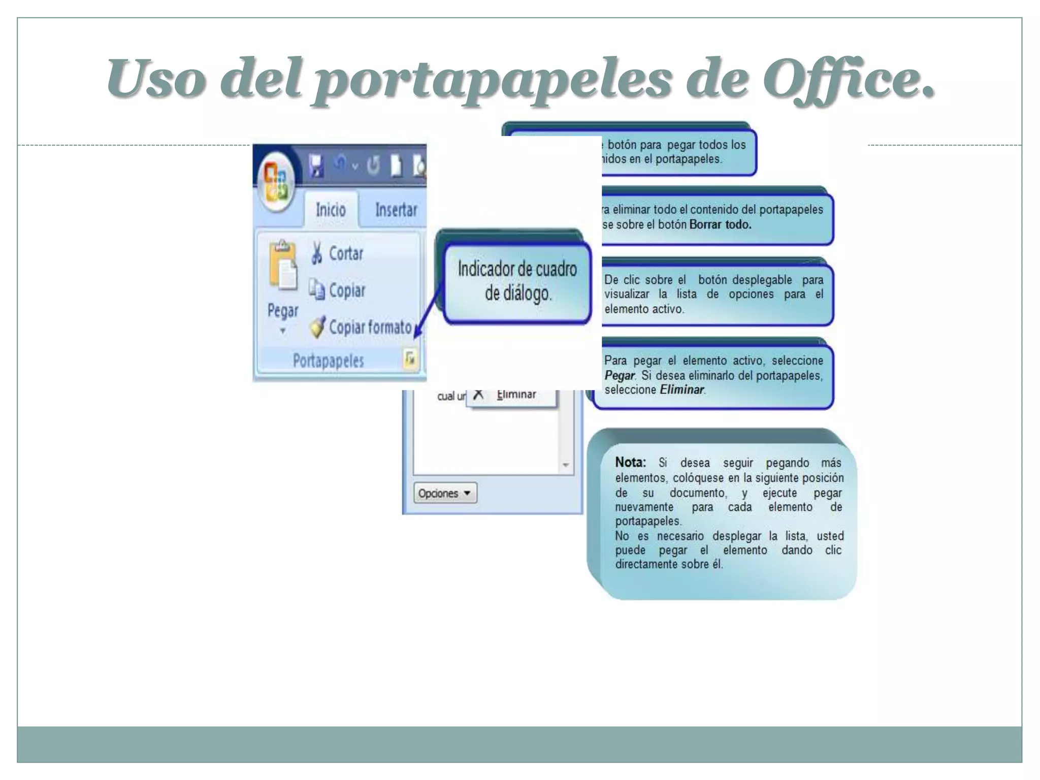 Uso del portapapeles de Office.
 