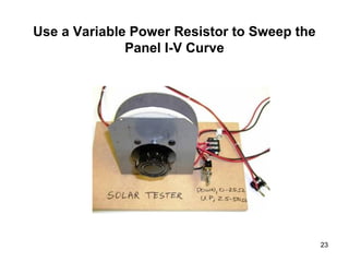 23
Use a Variable Power Resistor to Sweep the
Panel I-V Curve
 