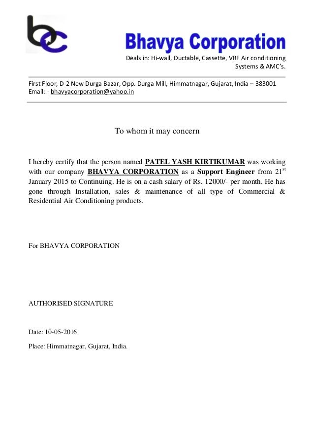 Experience certificate format for air conditioner technician bxexl